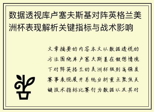 数据透视库卢塞夫斯基对阵英格兰美洲杯表现解析关键指标与战术影响